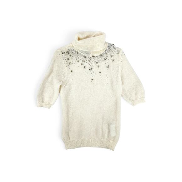 Blumarine Sweaters - Blumarine Sweater Rhinestone White Mohair Blend Short-Sleeved - Medium